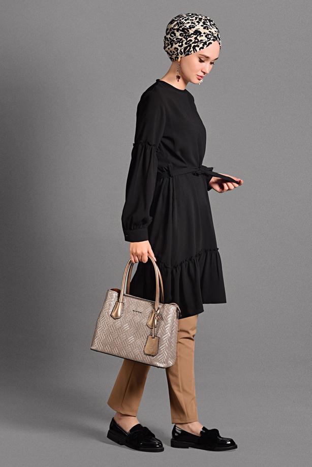 Tesettür giyim  BELİ KUŞAKLI FIRFIRLI TUNİK 3461  - TRENDTESETTÜR