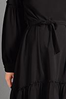 Tesettür giyim SİYAH BELİ KUŞAKLI FIRFIRLI TUNİK 3461 