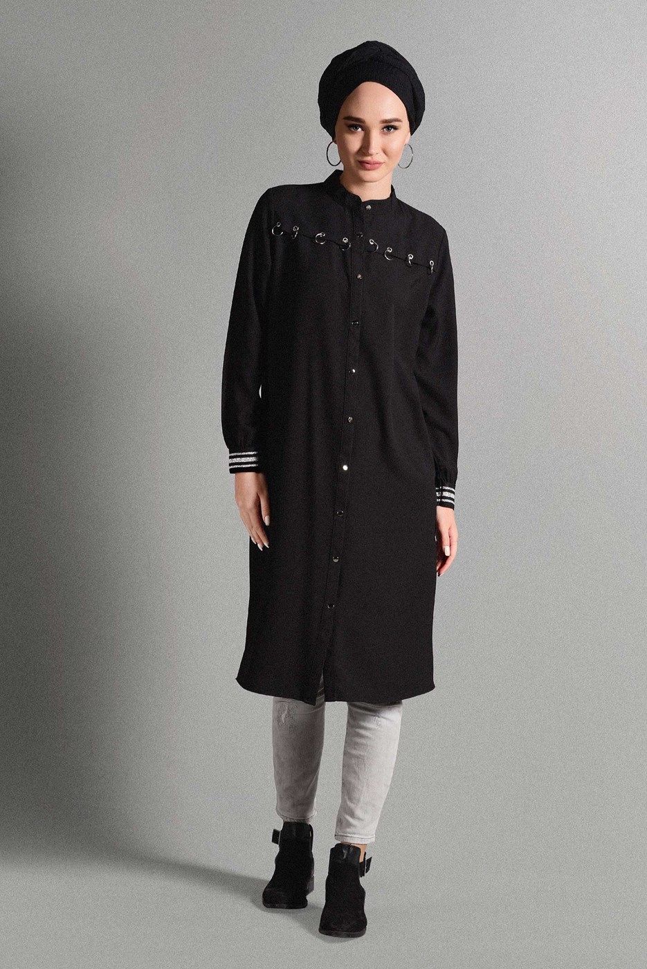 Tesettür giyim SİYAH KUŞGÖZ DETAYLI TUNİK 4406 