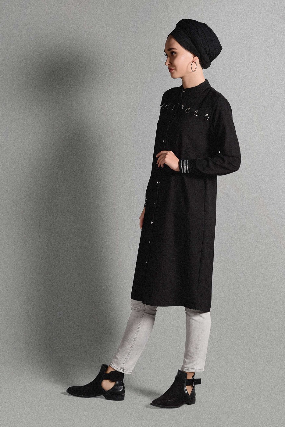 Tesettür giyim SİYAH KUŞGÖZ DETAYLI TUNİK 4406 