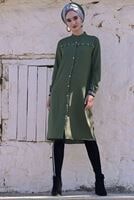 Tesettür giyim HAKİ KUŞGÖZ DETAYLI TUNİK 4406 