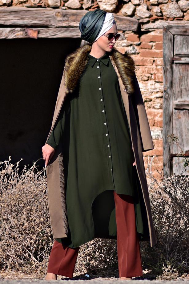 Vêtements hijab  Asymmetric Cut Button Long Tunic T 4502  - TRENDTESETTÜR