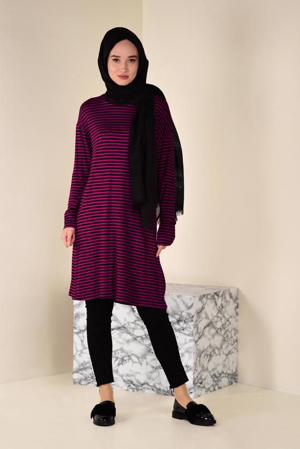 Tesettür giyim  ALVİNA ÇİZGİLİ SALAŞ TUNİK T 4590