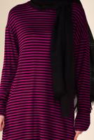 Tesettür giyim FUŞYA ALVİNA ÇİZGİLİ SALAŞ TUNİK T 4590