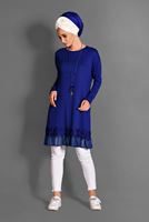 Tesettür giyim LACİVERT ETEK UCU DETAYLI PENYE TUNİK 4594 