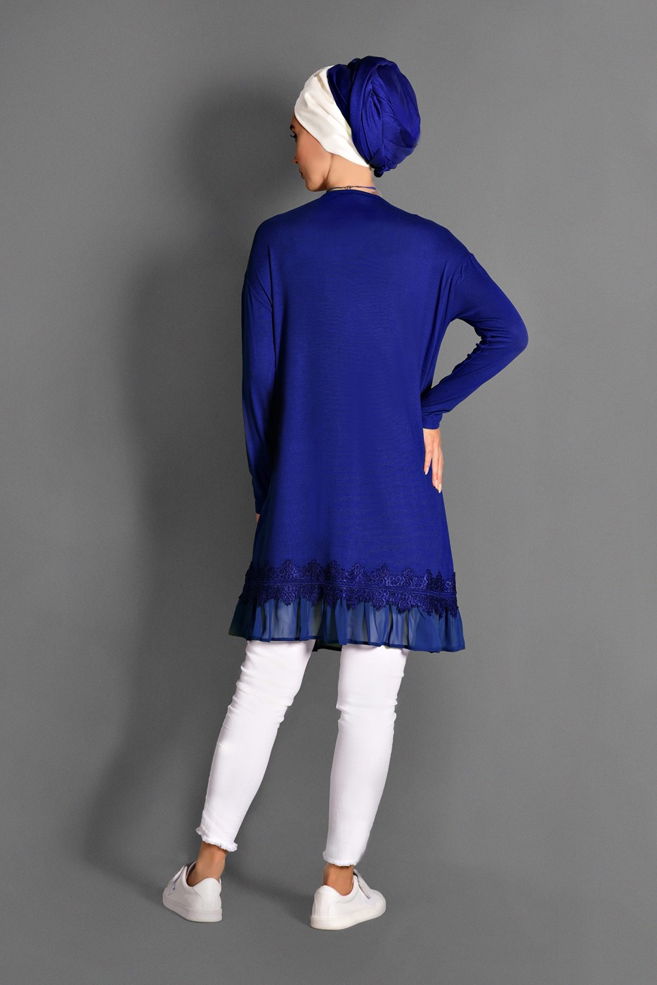 Tesettür giyim LACİVERT ETEK UCU DETAYLI PENYE TUNİK 4594 