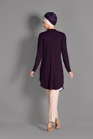 Tesettür giyim MOR BASKI DETAYLI BİSİKLET YAKA TUNİK 4623