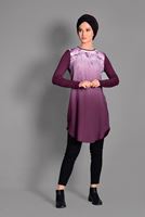 Tesettür giyim MOR BASKI DETAYLI BİSİKLET YAKA TUNİK 4623