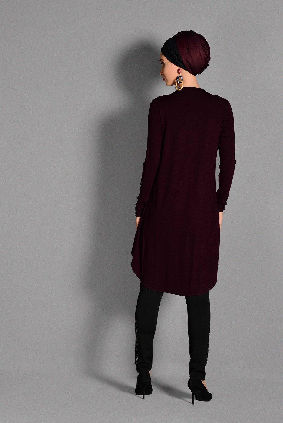 Tesettür giyim BORDO DESENLİ TUNİK 4636