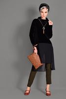 Tesettür giyim SİYAH HAKİM YAKA ETEK UCU TÜL KADİFE TUNİK 4678 