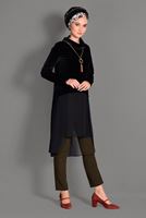 Tesettür giyim SİYAH HAKİM YAKA ETEK UCU TÜL KADİFE TUNİK 4678 