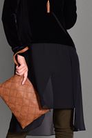 Tesettür giyim SİYAH HAKİM YAKA ETEK UCU TÜL KADİFE TUNİK 4678 