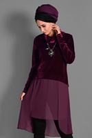 Tesettür giyim BORDO HAKİM YAKA ETEK UCU TÜL KADİFE TUNİK 4678 