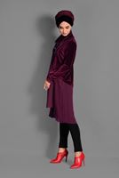 Tesettür giyim BORDO HAKİM YAKA ETEK UCU TÜL KADİFE TUNİK 4678 