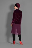 Tesettür giyim BORDO HAKİM YAKA ETEK UCU TÜL KADİFE TUNİK 4678 