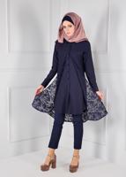 Tesettür giyim LACİVERT GÖMLEK YAKA TUNİK T 4685