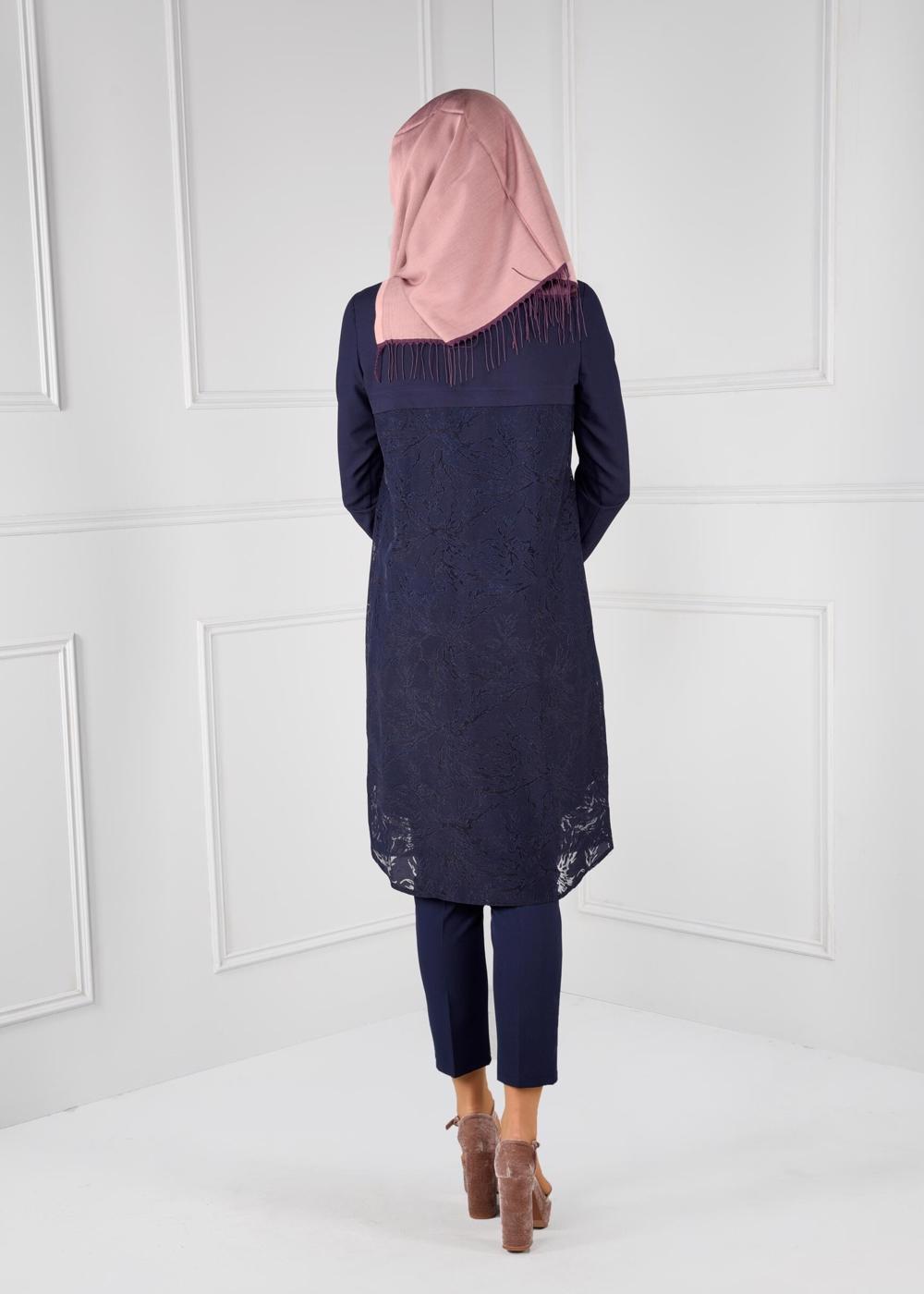 Tesettür giyim LACİVERT GÖMLEK YAKA TUNİK T 4685