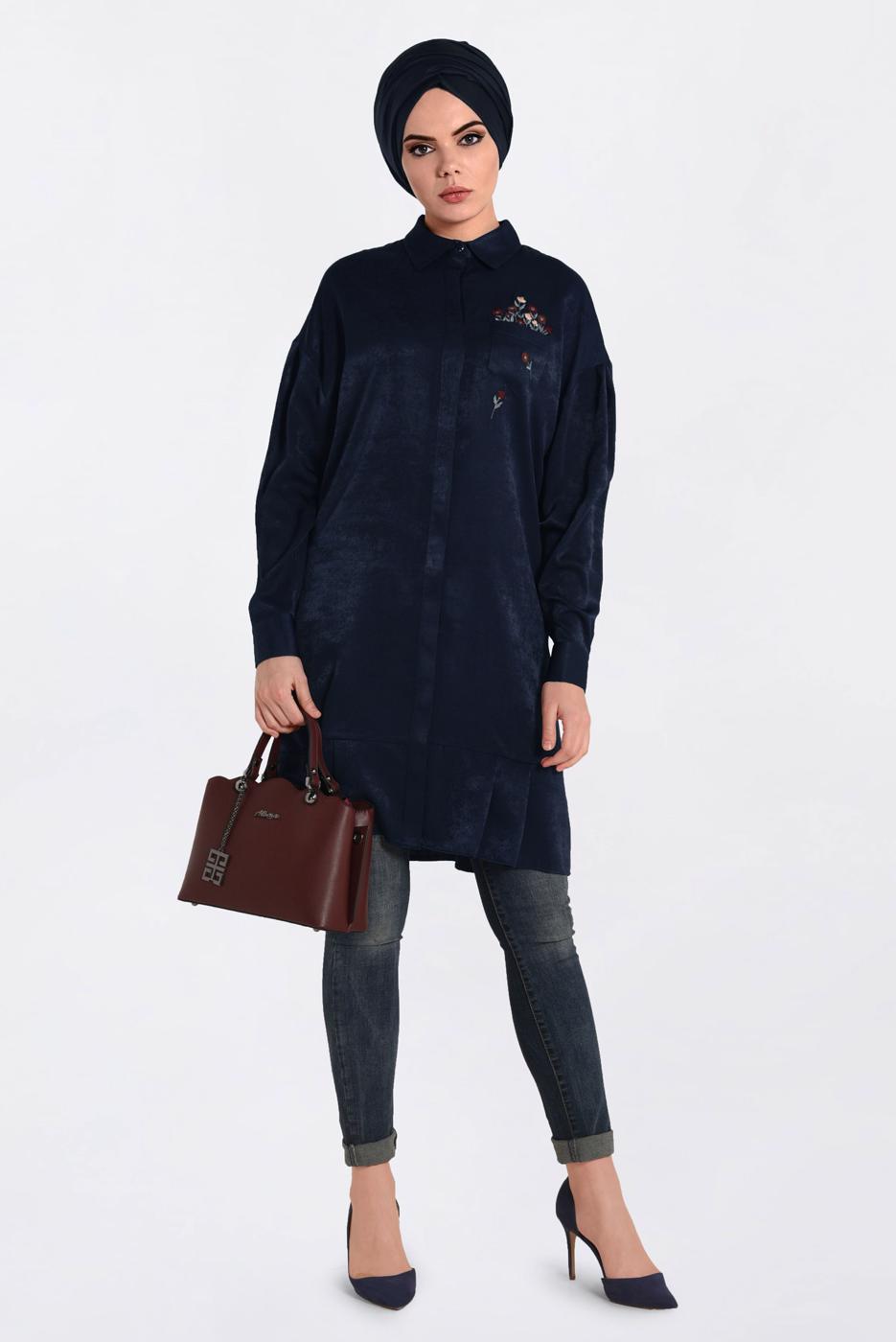 Vêtements hijab BLEU MARINE TUNIQUE À COL CHEMISE ALVINA T 4721