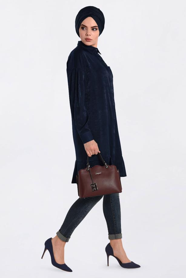 Vêtements hijab BLEU MARINE TUNIQUE À COL CHEMISE ALVINA T 4721 - TRENDTESETTÜR