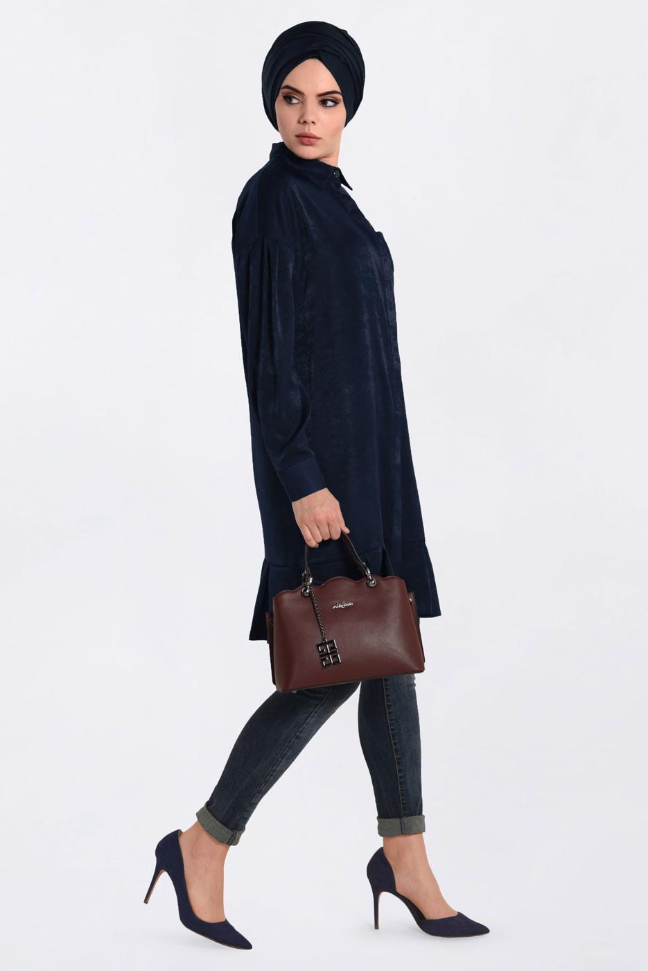 Vêtements hijab BLEU MARINE TUNIQUE À COL CHEMISE ALVINA T 4721