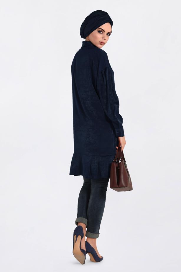 Vêtements hijab BLEU MARINE TUNIQUE À COL CHEMISE ALVINA T 4721 - TRENDTESETTÜR