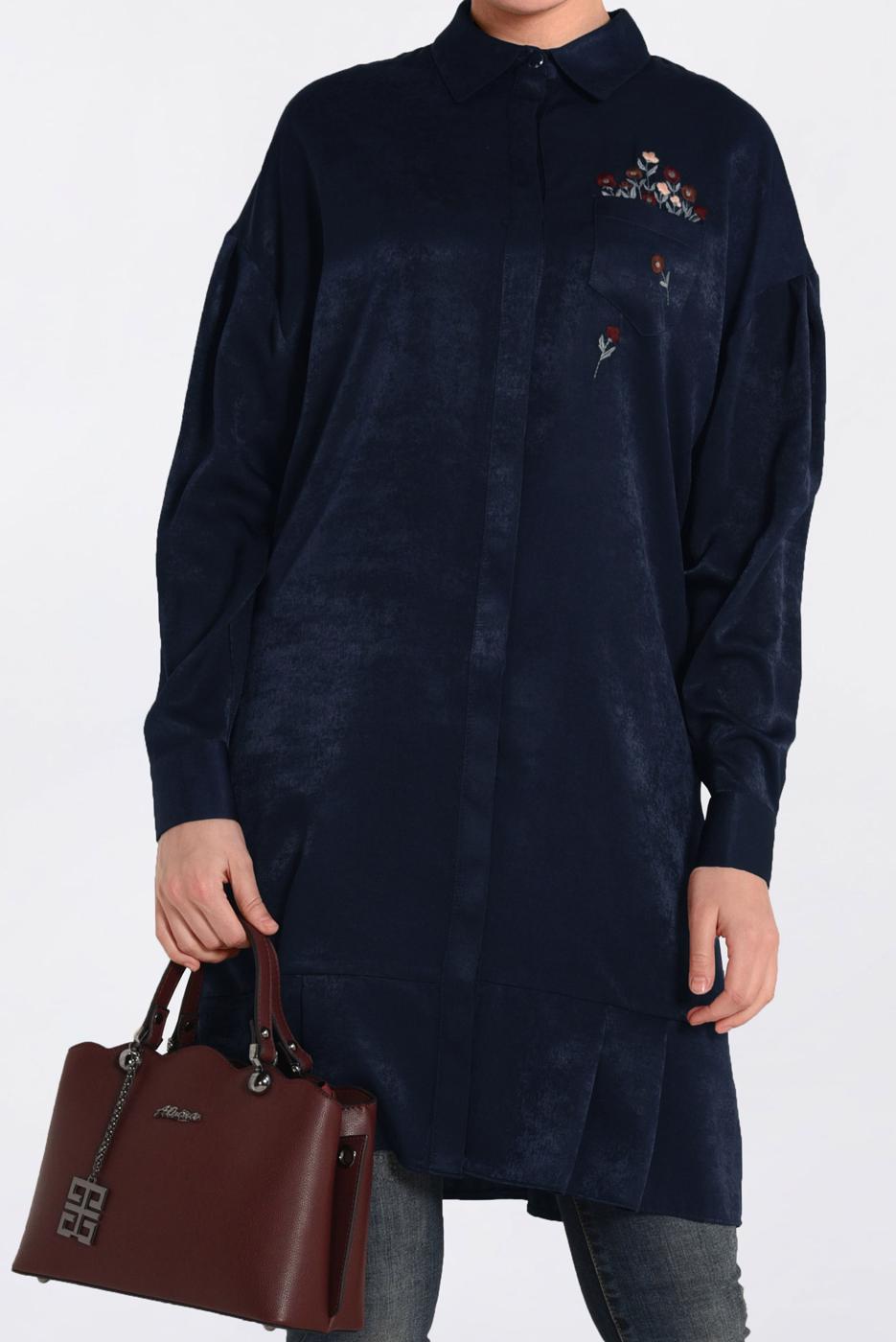 Vêtements hijab BLEU MARINE TUNIQUE À COL CHEMISE ALVINA T 4721