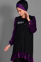 Tesettür giyim SİYAH KADİFE KUMAŞ DETAYLI TUNİK 4732 