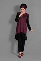Tesettür giyim BORDO KADİFE KUMAŞ DETAYLI TUNİK 4732 