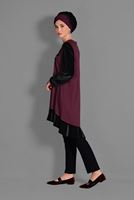 Tesettür giyim BORDO KADİFE KUMAŞ DETAYLI TUNİK 4732 