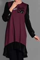 Tesettür giyim BORDO KADİFE KUMAŞ DETAYLI TUNİK 4732 