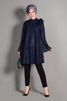 Tesettür giyim LACİVERT DANTELLİ VOLANLI TUNİK 4768 