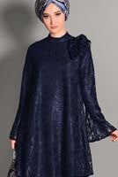 Tesettür giyim LACİVERT DANTELLİ VOLANLI TUNİK 4768 