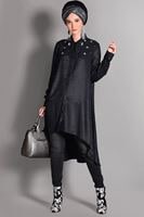 Tesettür giyim SİYAH GENİŞ KESİM SİMLİ TUNİK 4782 