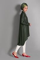 Tesettür giyim HAKİ GENİŞ KESİM SİMLİ TUNİK 4782 