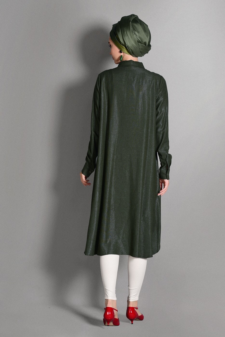 Tesettür giyim HAKİ GENİŞ KESİM SİMLİ TUNİK 4782 