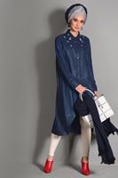 Tesettür giyim LACİVERT GENİŞ KESİM SİMLİ TUNİK 4782 