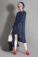 Tesettür giyim LACİVERT GENİŞ KESİM SİMLİ TUNİK 4782 