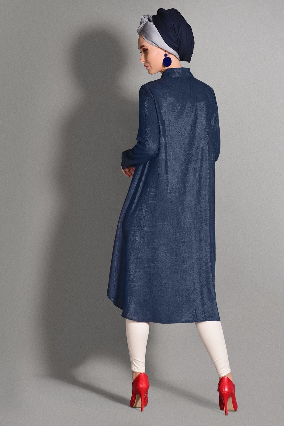 Tesettür giyim LACİVERT GENİŞ KESİM SİMLİ TUNİK 4782 