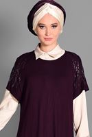 Tesettür giyim BORDO SİM DETAYLI 2&prime;Lİ TUNİK 4787 