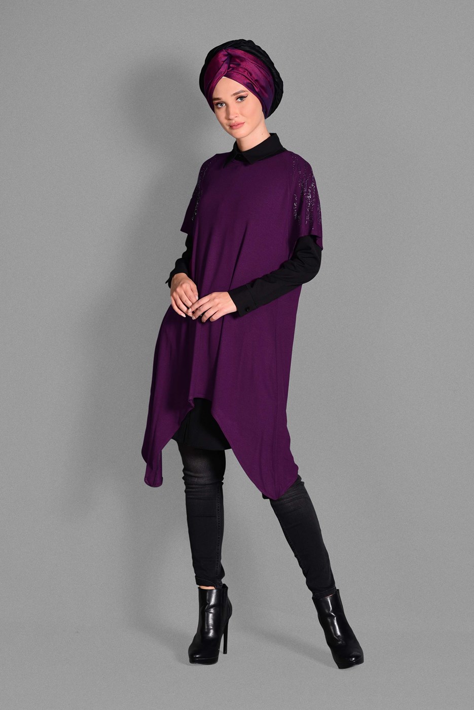 Tesettür giyim MOR SİM DETAYLI 2&prime;Lİ TUNİK 4787 