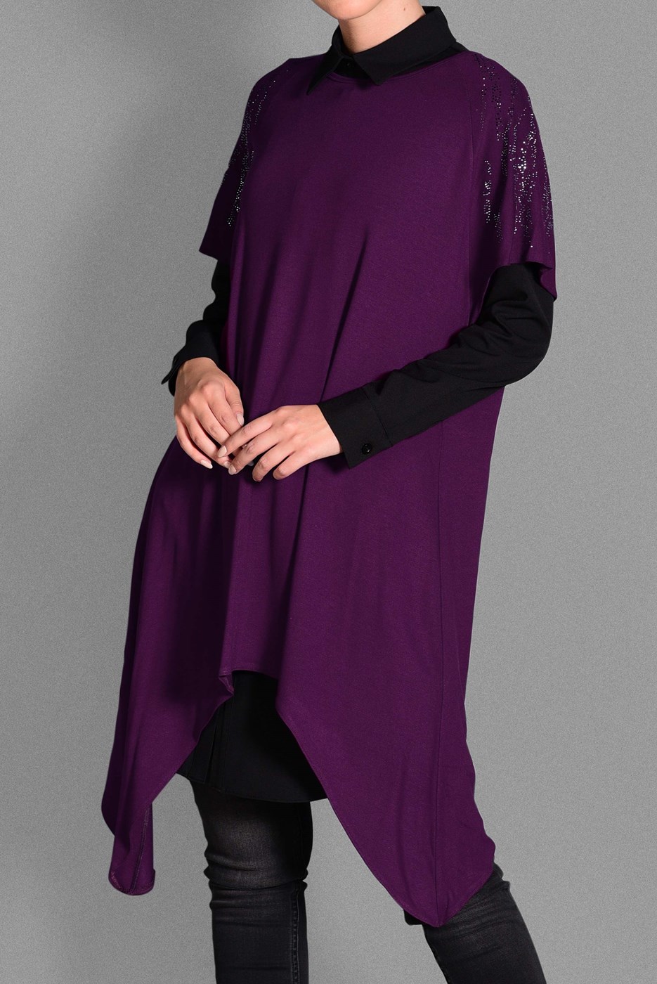 Tesettür giyim MOR SİM DETAYLI 2&prime;Lİ TUNİK 4787 
