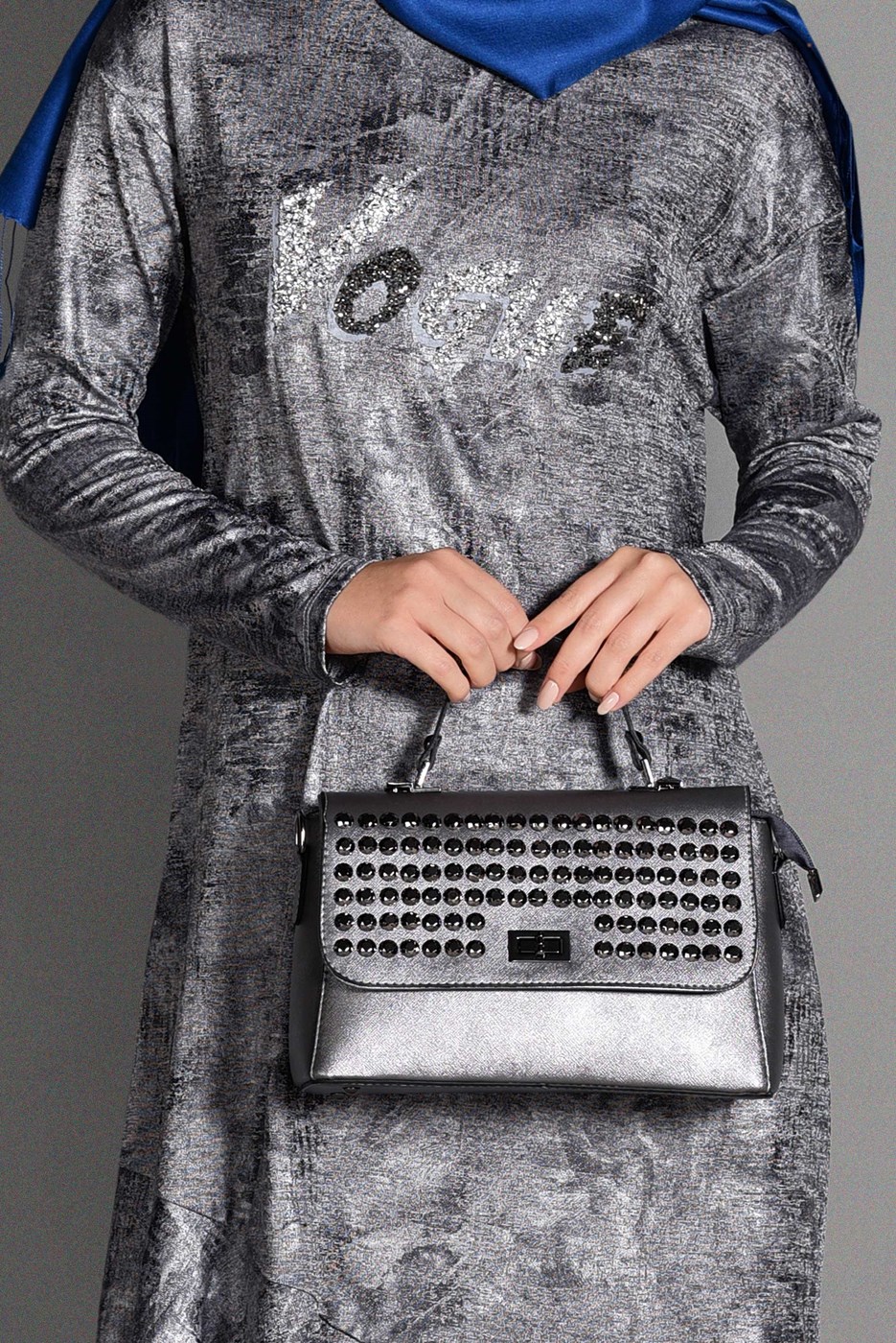 Tesettür giyim GRİ ETEK UCU VOLANLI TUNİK 4829 