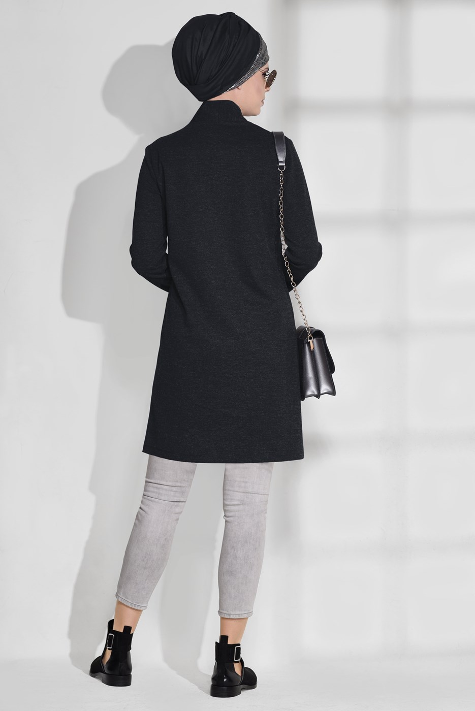 Tesettür giyim SİYAH PAYET İŞLEMELİ CEPLİ TUNİK  4865 