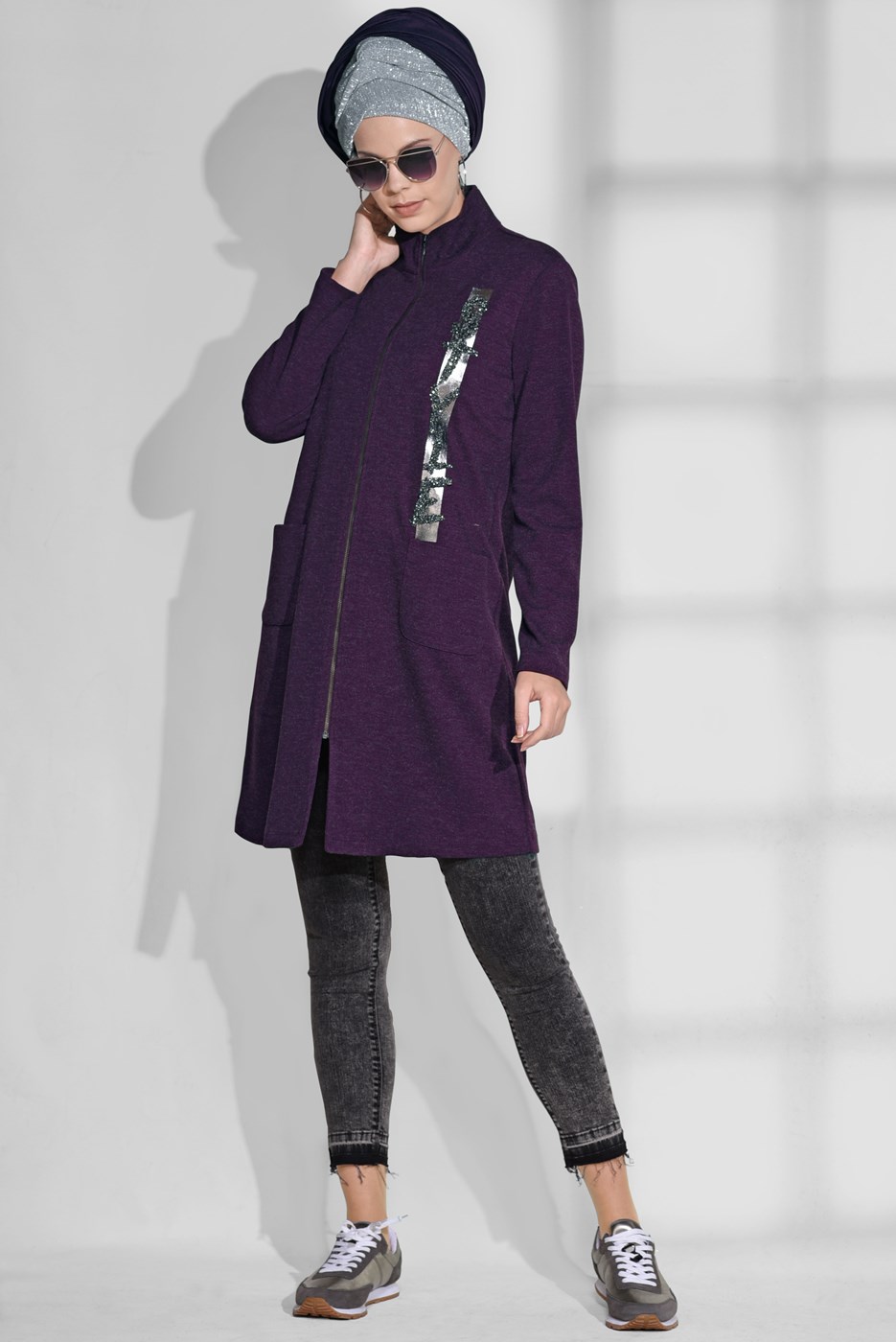 Tesettür giyim MÜRDÜM PAYET İŞLEMELİ CEPLİ TUNİK  4865 