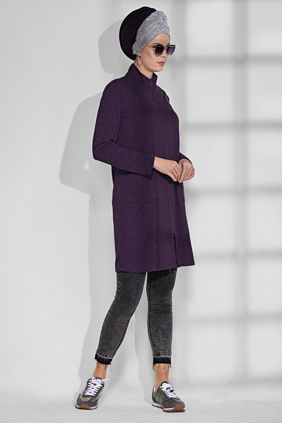 Tesettür giyim MÜRDÜM PAYET İŞLEMELİ CEPLİ TUNİK  4865 