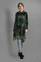 Tesettür giyim HAKİ TAŞ BASKILI KADİFE TUNİK 4868 