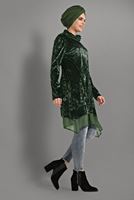 Tesettür giyim HAKİ TAŞ BASKILI KADİFE TUNİK 4868 