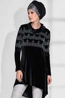 Tesettür giyim SİYAH ŞAL YAKA DANTEL DETAYLI TUNİK 4870