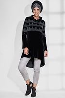Tesettür giyim SİYAH ŞAL YAKA DANTEL DETAYLI TUNİK 4870