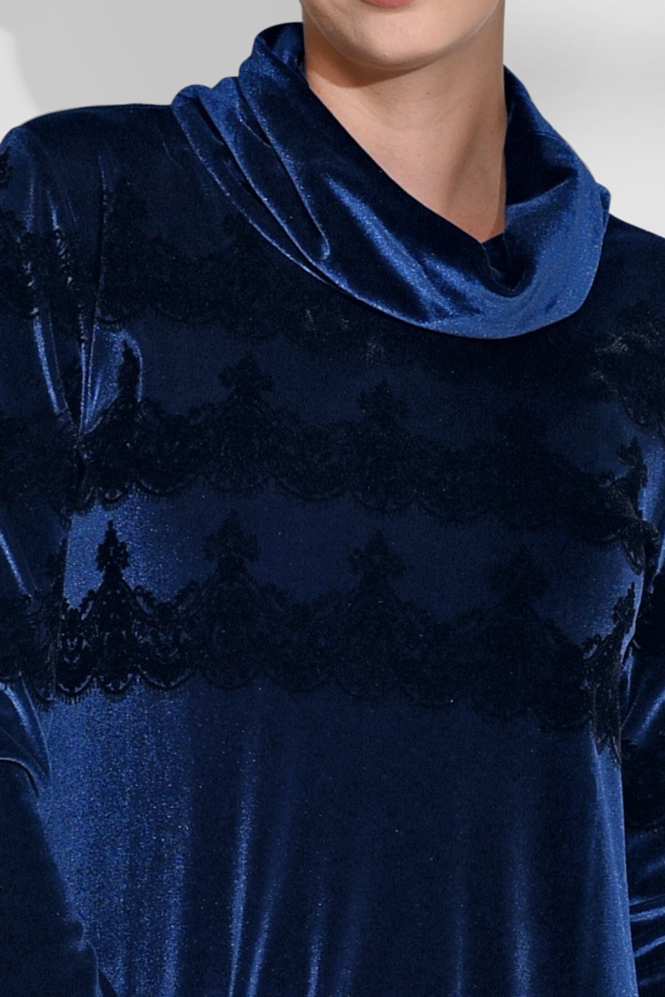 Tesettür giyim LACİVERT ŞAL YAKA DANTEL DETAYLI TUNİK 4870